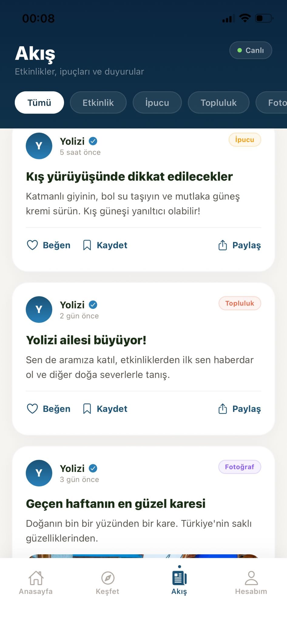 Yolizi akış